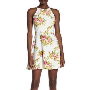Love...Ady Women's Floral Square Neck Skater Dress White Multicolor Size S NWT